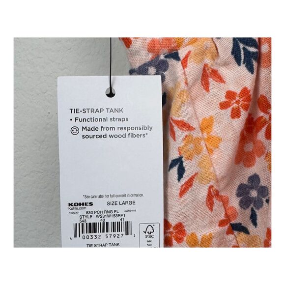 Sonoma Tank Top Women's Tie-Strap Floral Linen Blend Smocked Large Summer Resort - Picture 5 of 8